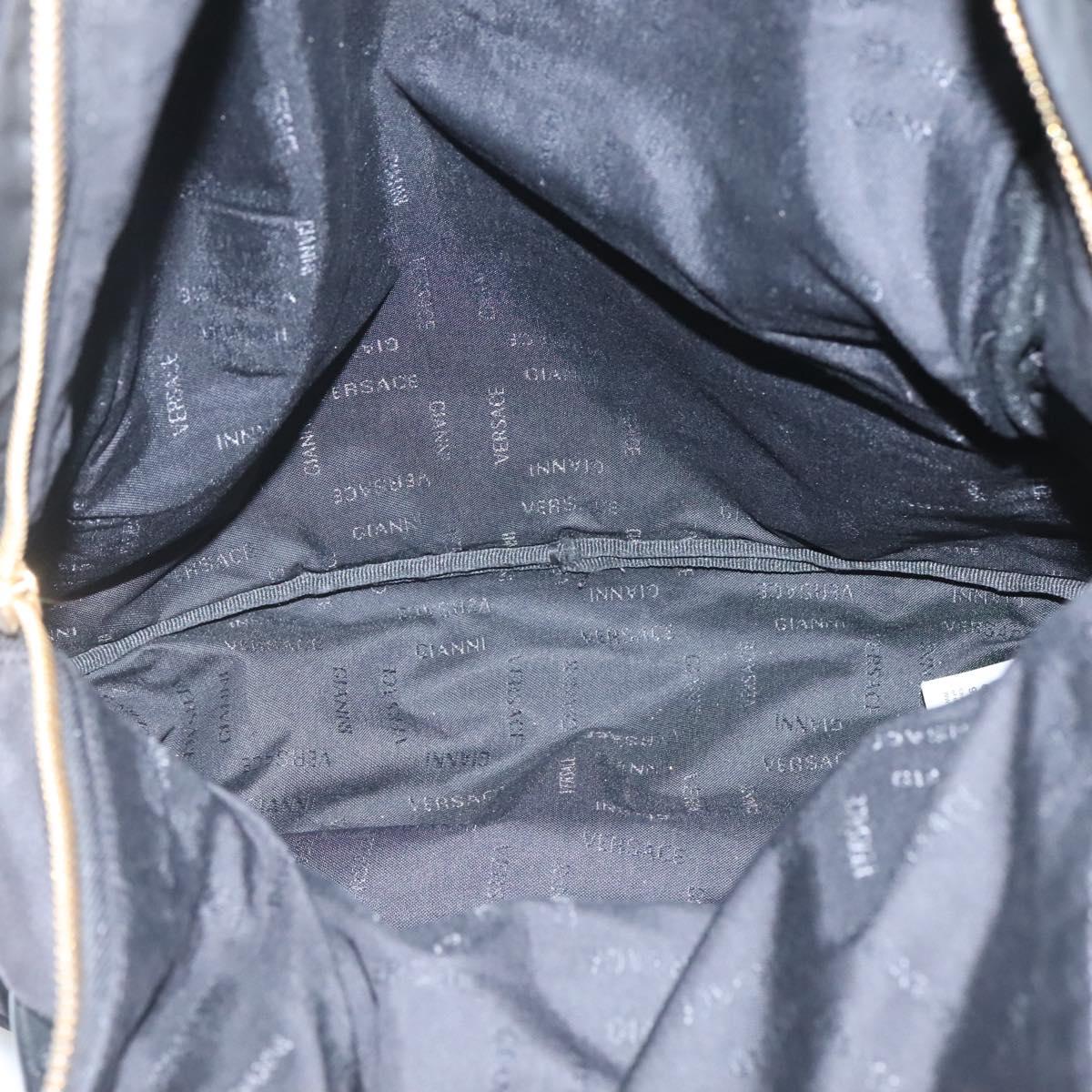 VERSACE Medusa Shoulder Bag Nylon Leather Black Gold Auth bs26702