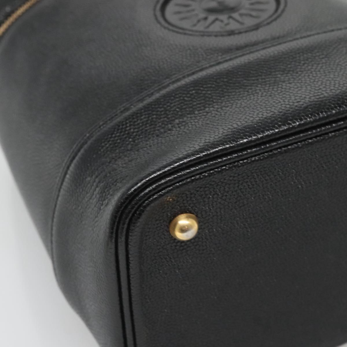 VERSACE Vanity Bag Leather Black Gold Auth bs26703