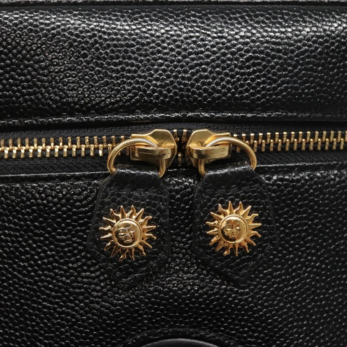 VERSACE Vanity Bag Leather Black Gold Auth bs26703