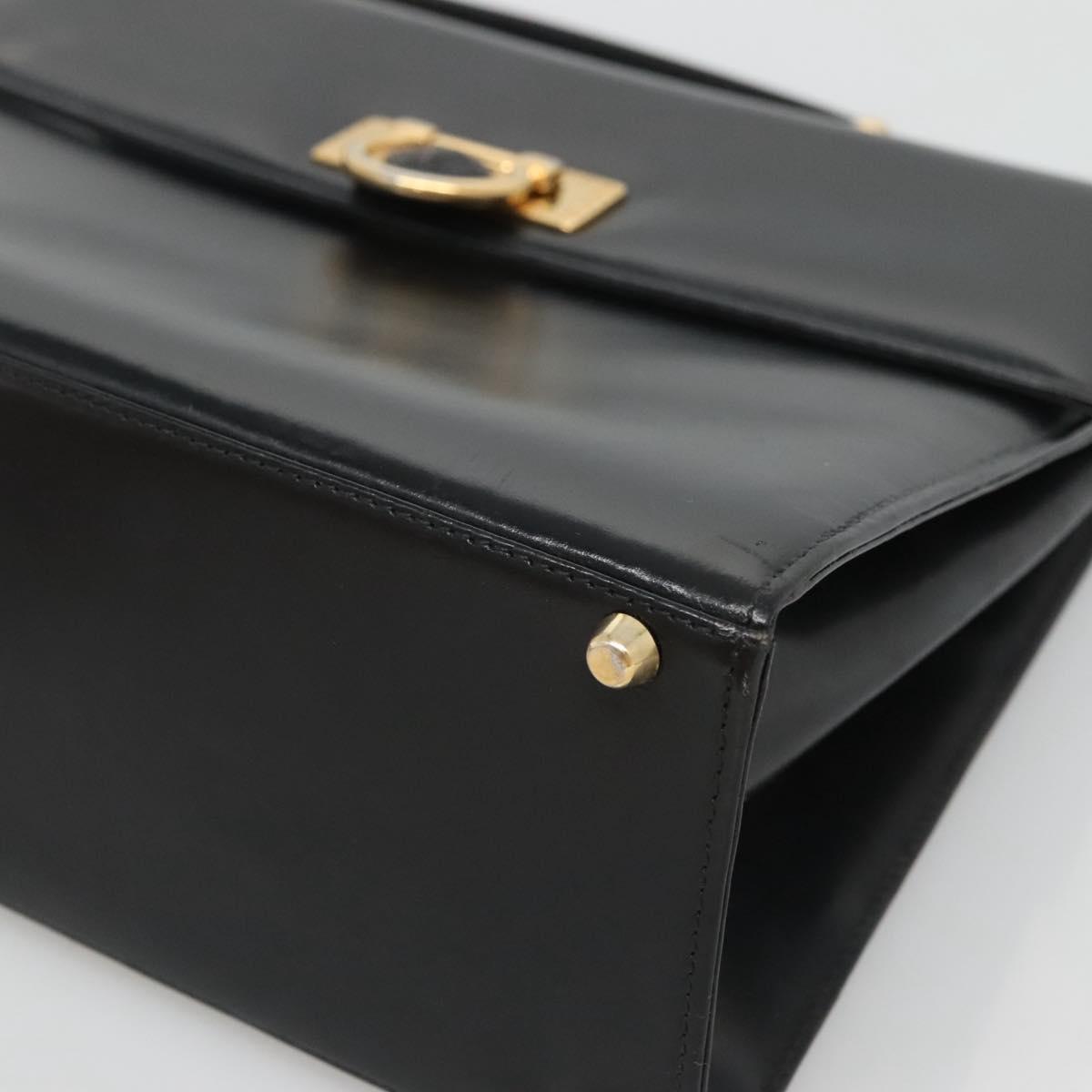 Gianni Versace Hand Bag Leather Black Gold Auth bs26704