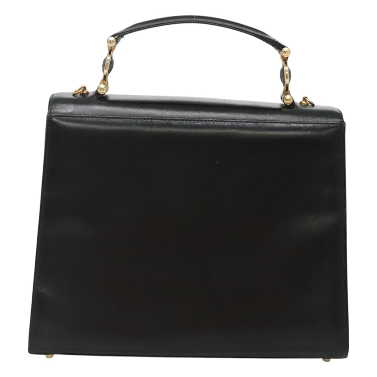 Gianni Versace Hand Bag Leather Black Gold Auth bs26704