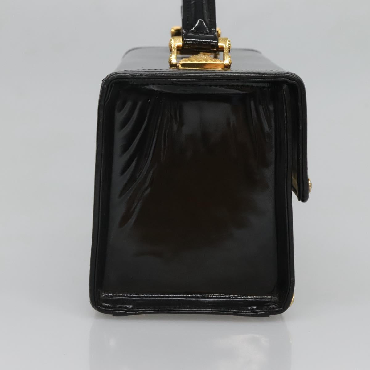 VERSACE Vanity Bag Enamel Black Gold Auth bs26705