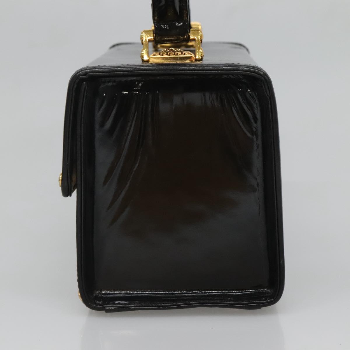 VERSACE Vanity Bag Enamel Black Gold Auth bs26705