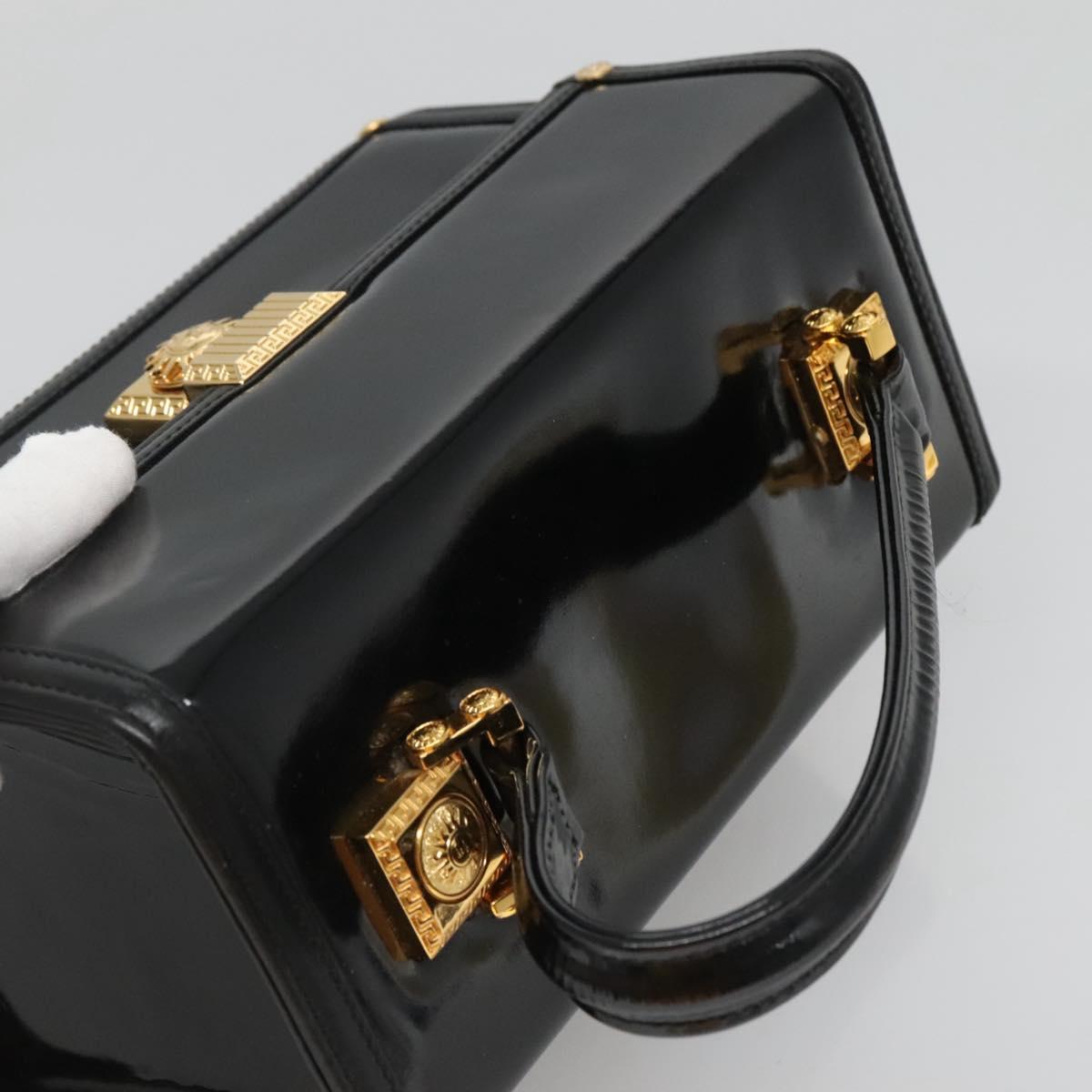 VERSACE Vanity Bag Enamel Black Gold Auth bs26705
