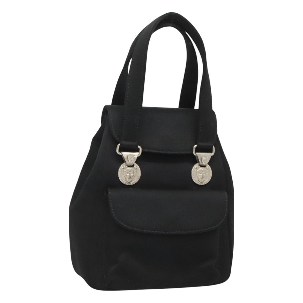 VERSACE Hand Bag Satin Black Silver Auth bs26706
