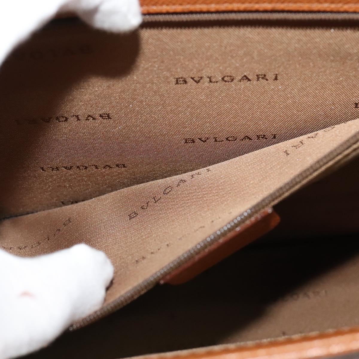 BVLGARI Shoulder Bag Leather Brown Silver Auth bs26717