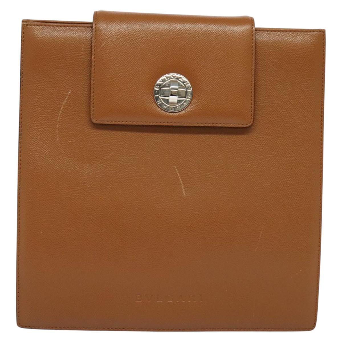 BVLGARI Shoulder Bag Leather Brown Silver Auth bs26717