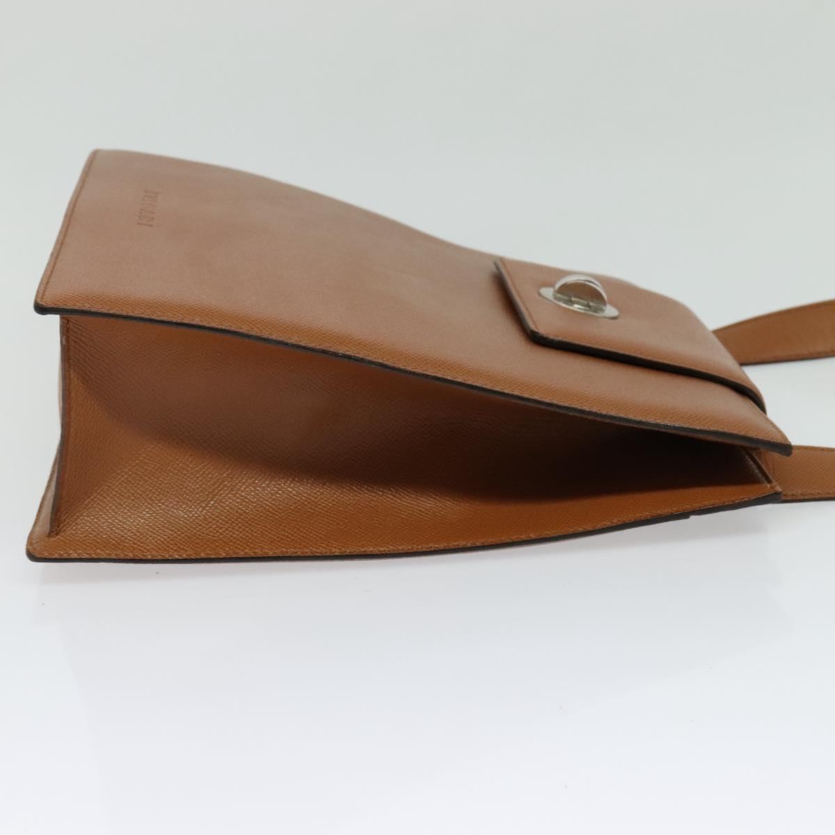BVLGARI Shoulder Bag Leather Brown Silver Auth bs26717