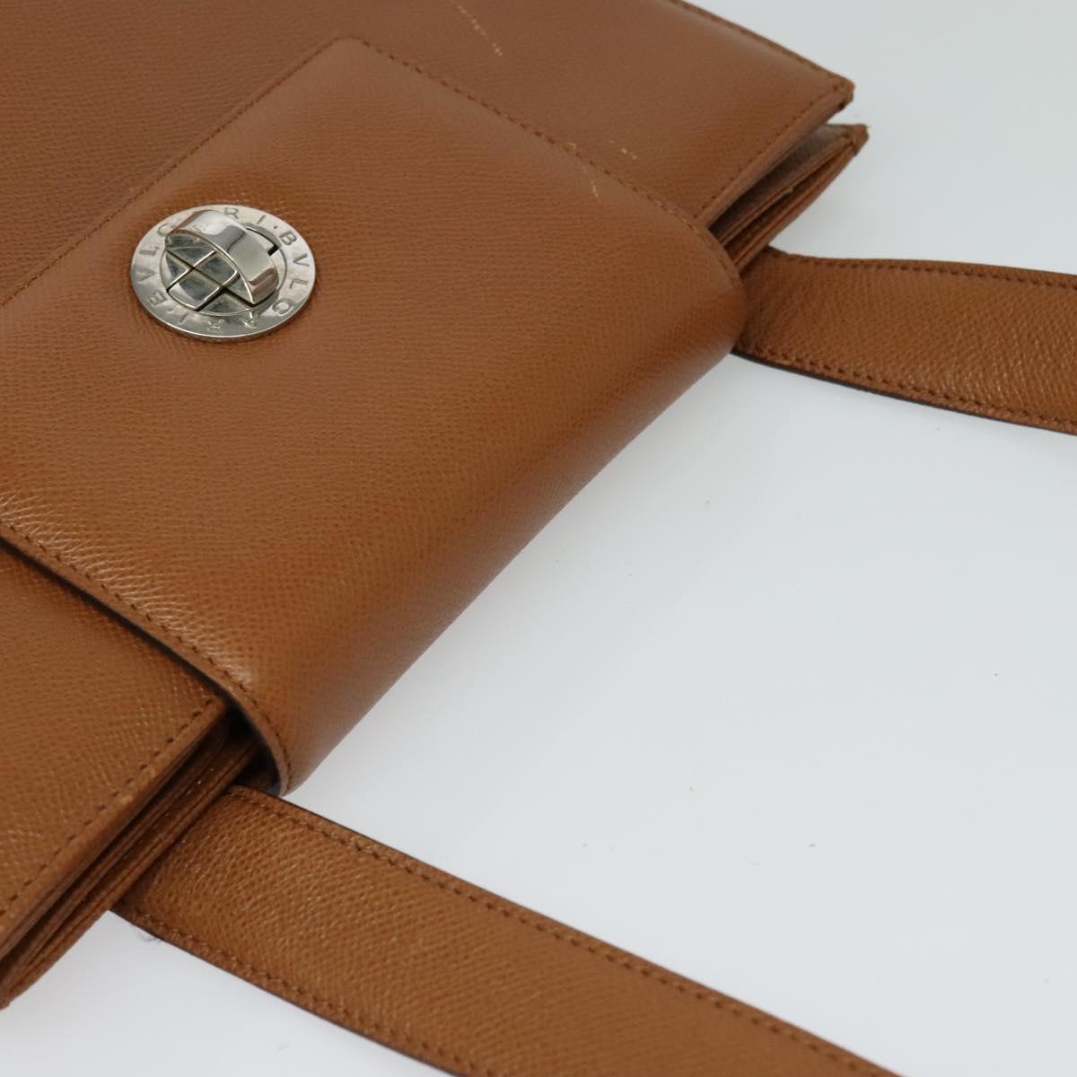 BVLGARI Shoulder Bag Leather Brown Silver Auth bs26717