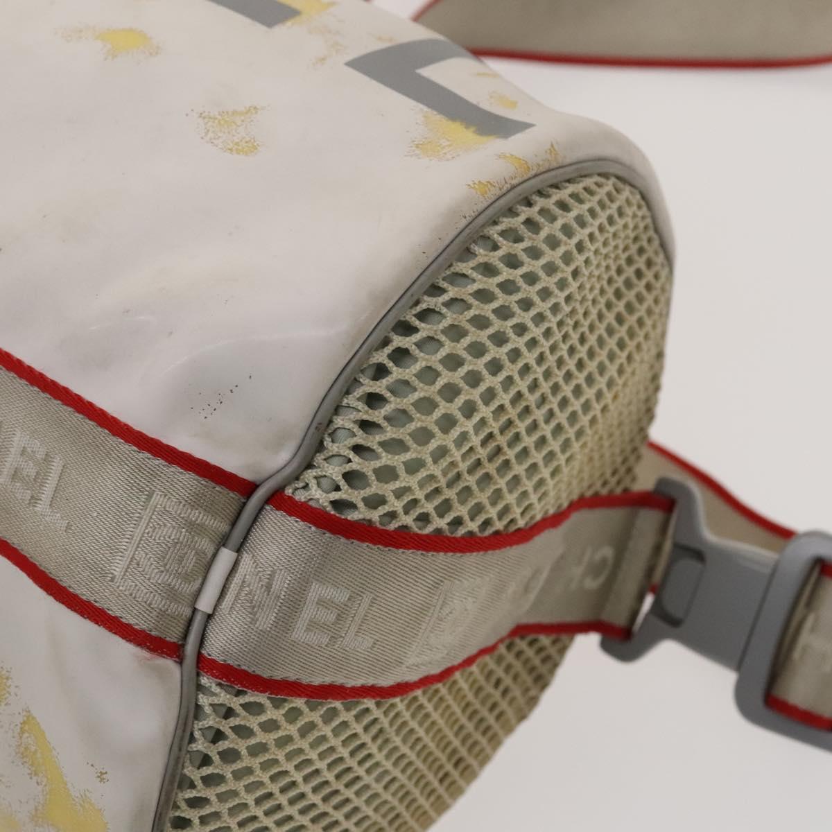 CHANEL Sports Shoulder Drum Bag Rubber Nylon White Gray CC Auth bs26735