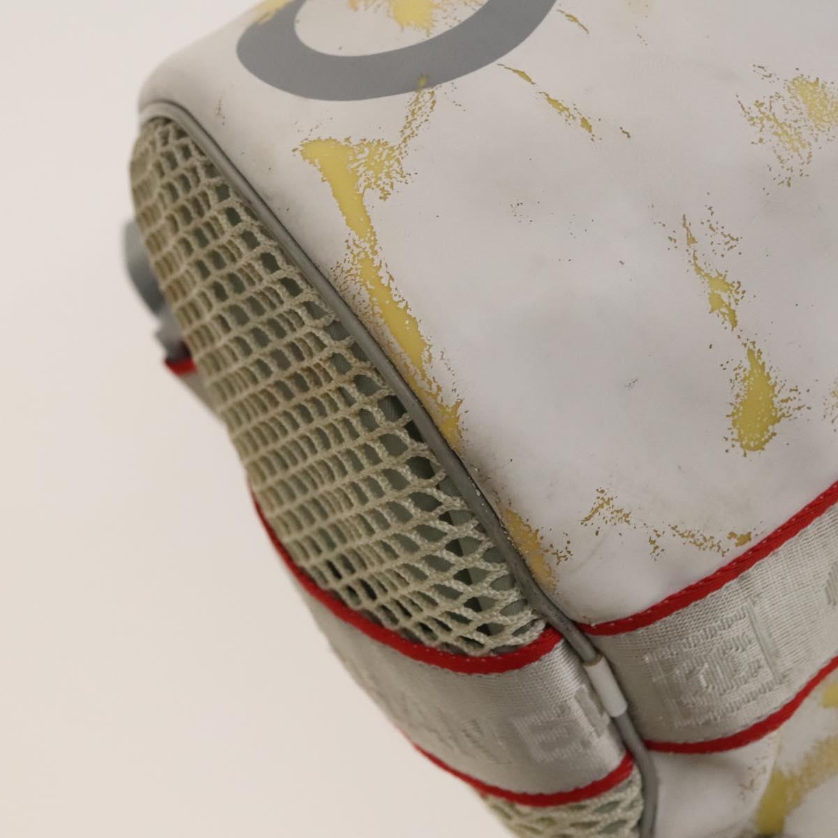 CHANEL Sports Shoulder Drum Bag Rubber Nylon White Gray CC Auth bs26735