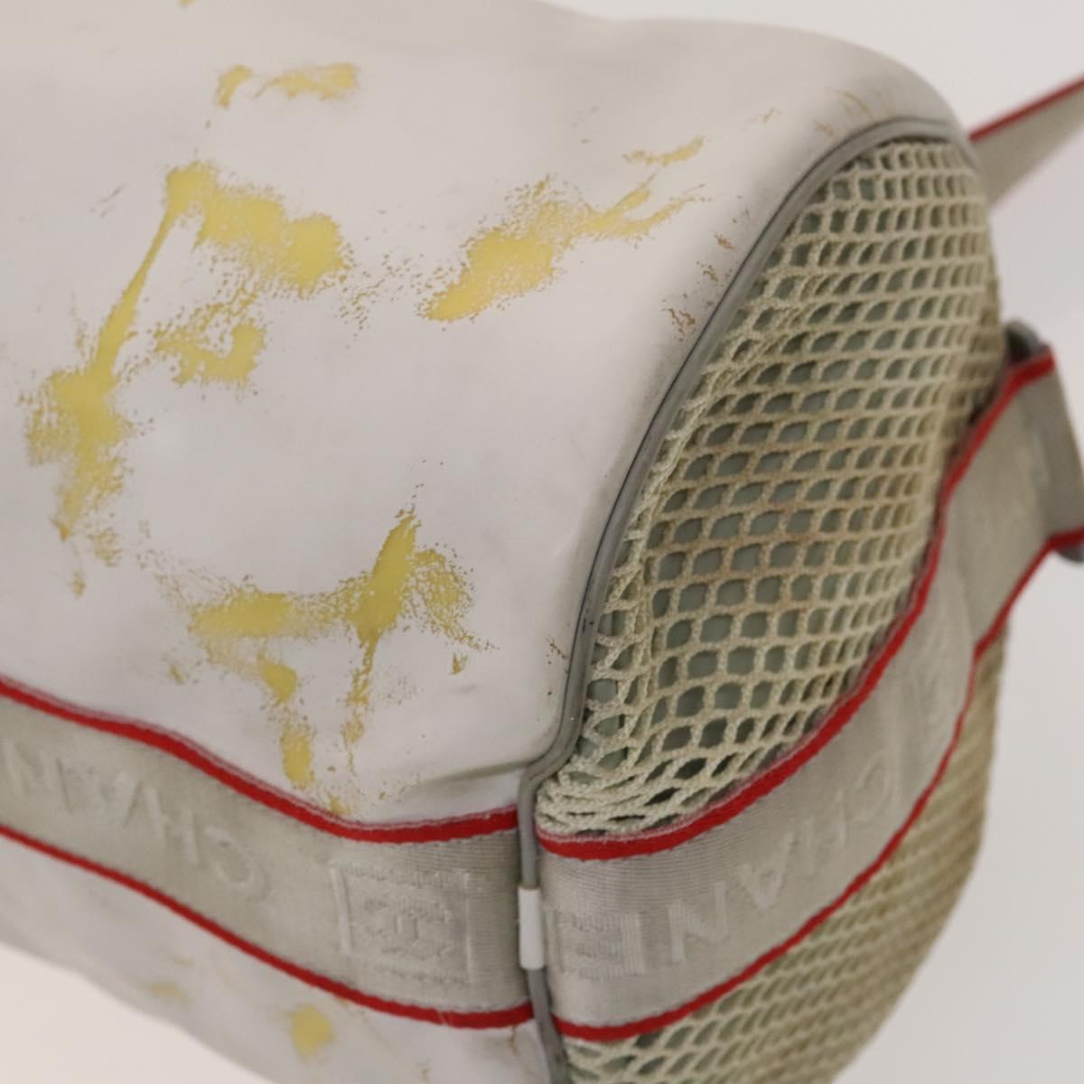 CHANEL Sports Shoulder Drum Bag Rubber Nylon White Gray CC Auth bs26735