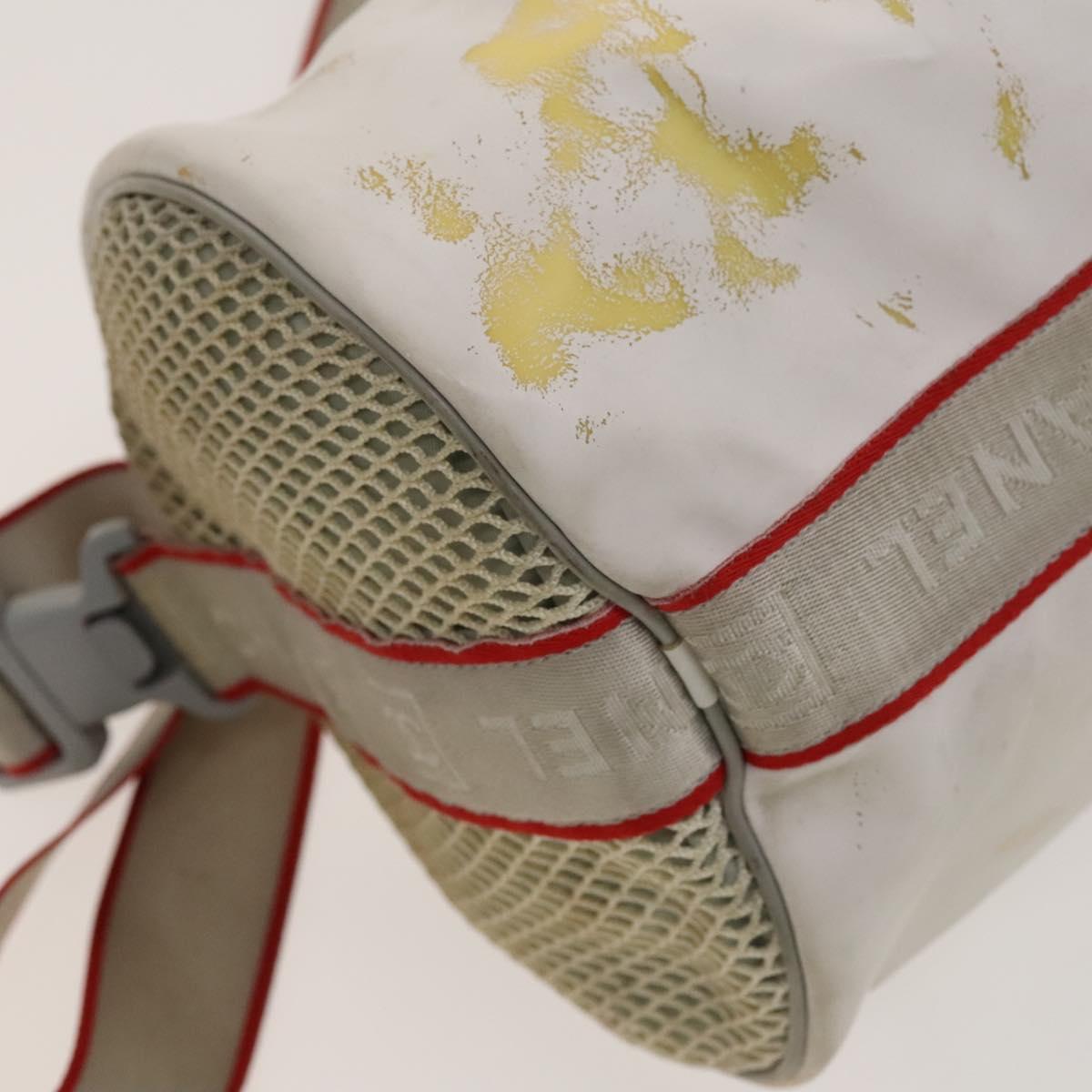 CHANEL Sports Shoulder Drum Bag Rubber Nylon White Gray CC Auth bs26735