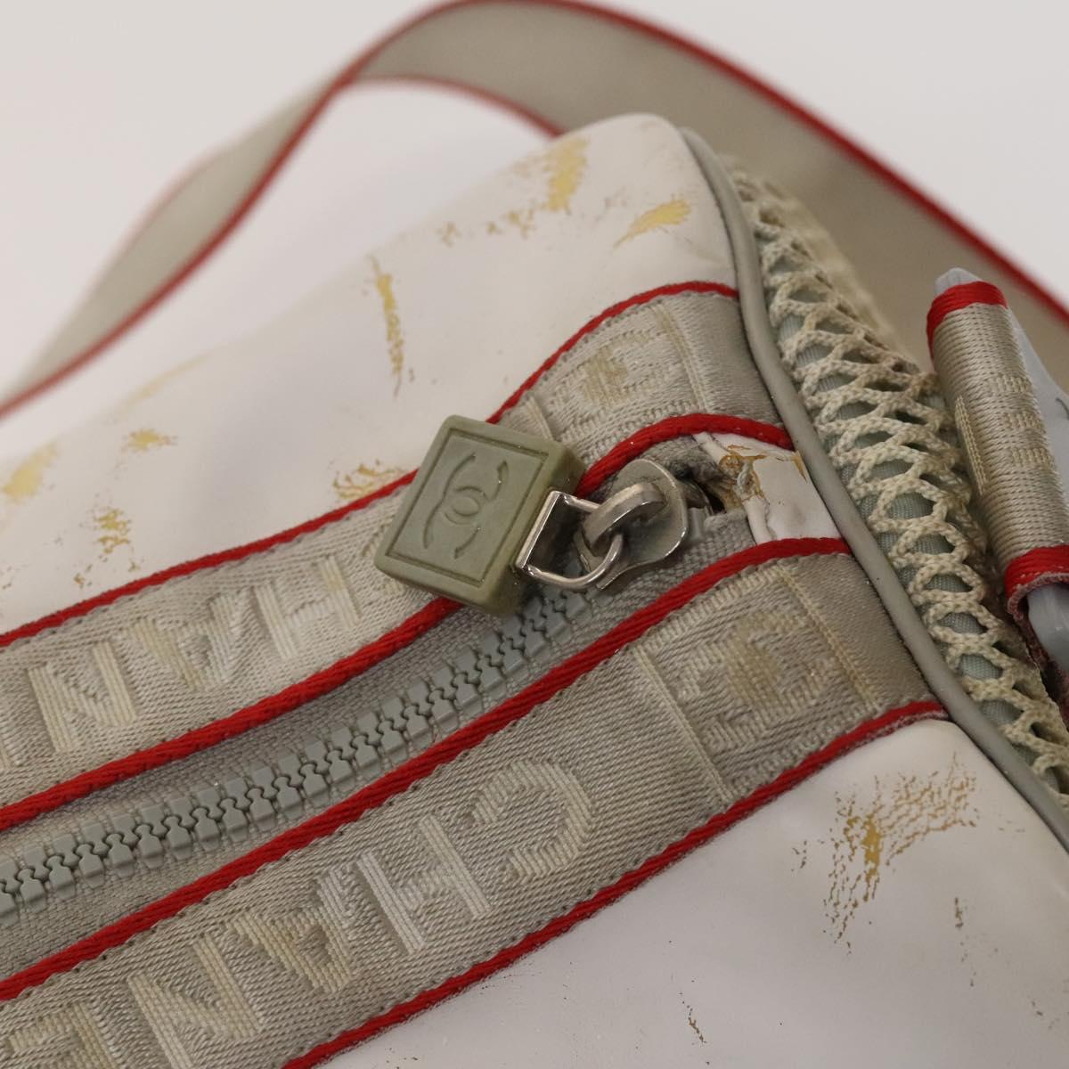 CHANEL Sports Shoulder Drum Bag Rubber Nylon White Gray CC Auth bs26735