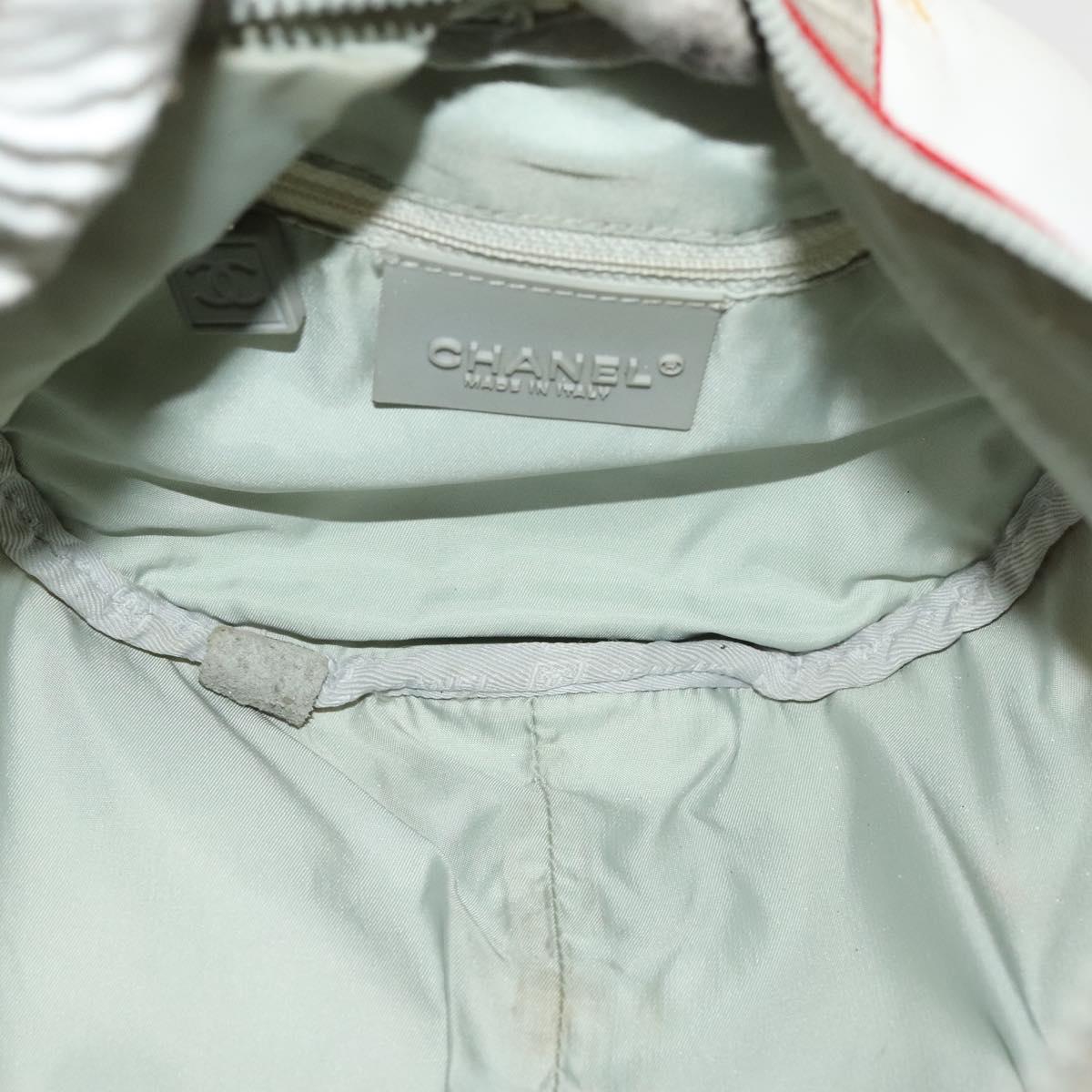 CHANEL Sports Shoulder Drum Bag Rubber Nylon White Gray CC Auth bs26735