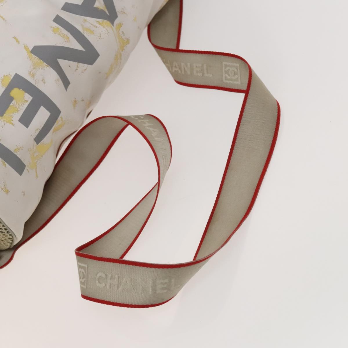 CHANEL Sports Shoulder Drum Bag Rubber Nylon White Gray CC Auth bs26735