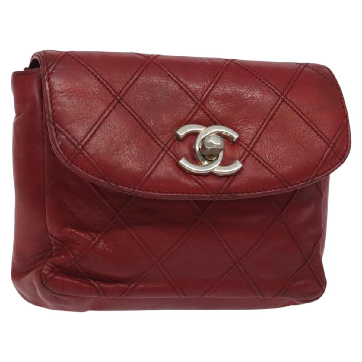 CHANEL Bicolore Waist Bag Lamb Skin Red Gold CC Auth bs26757