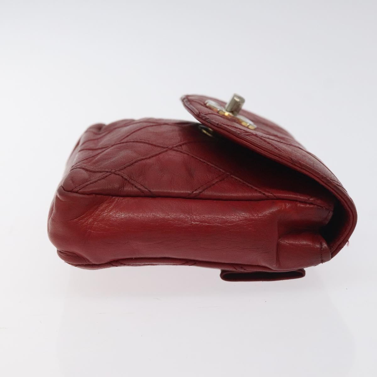 CHANEL Bicolore Waist Bag Lamb Skin Red Gold CC Auth bs26757