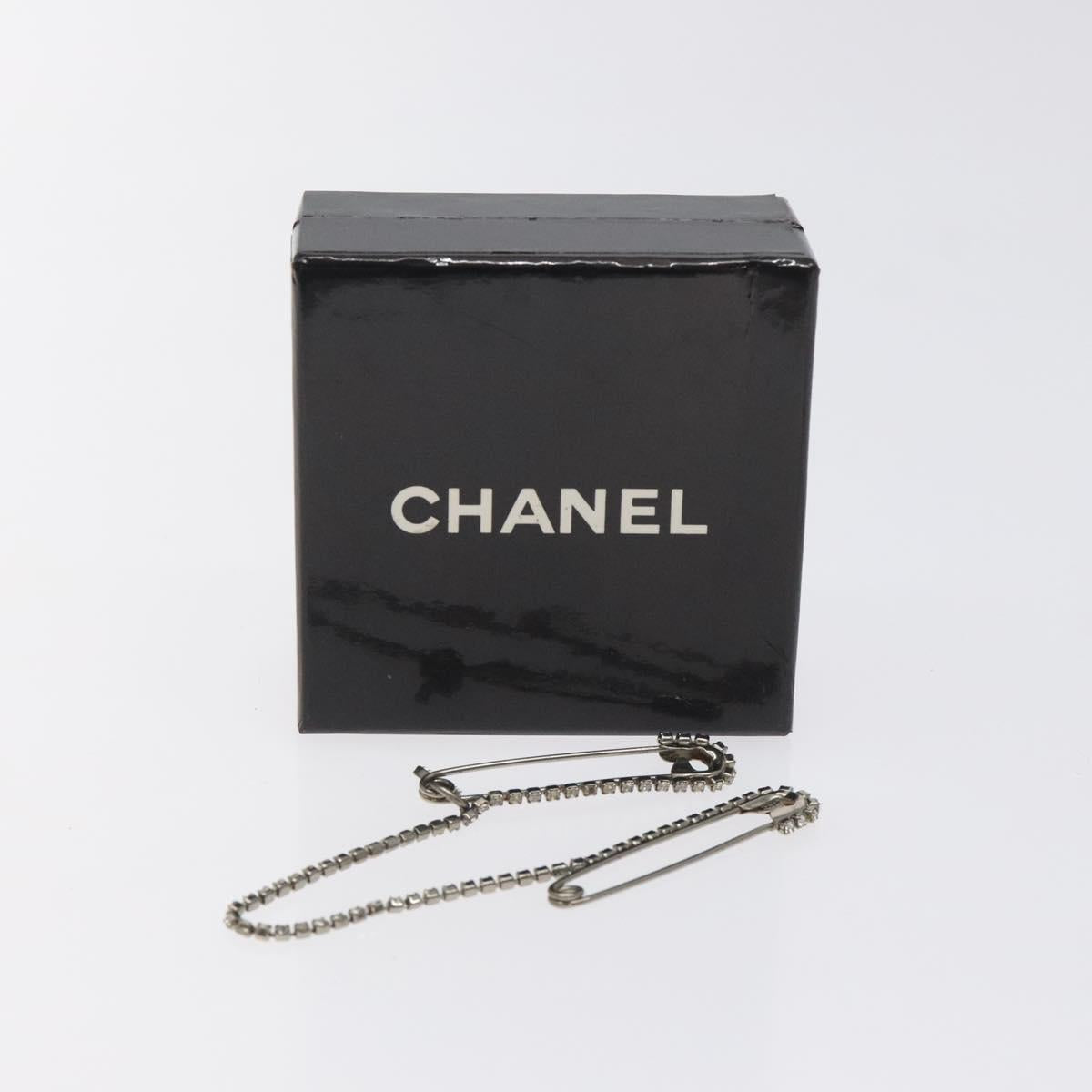 CHANEL Brooch metal Silver CC Auth bs26775