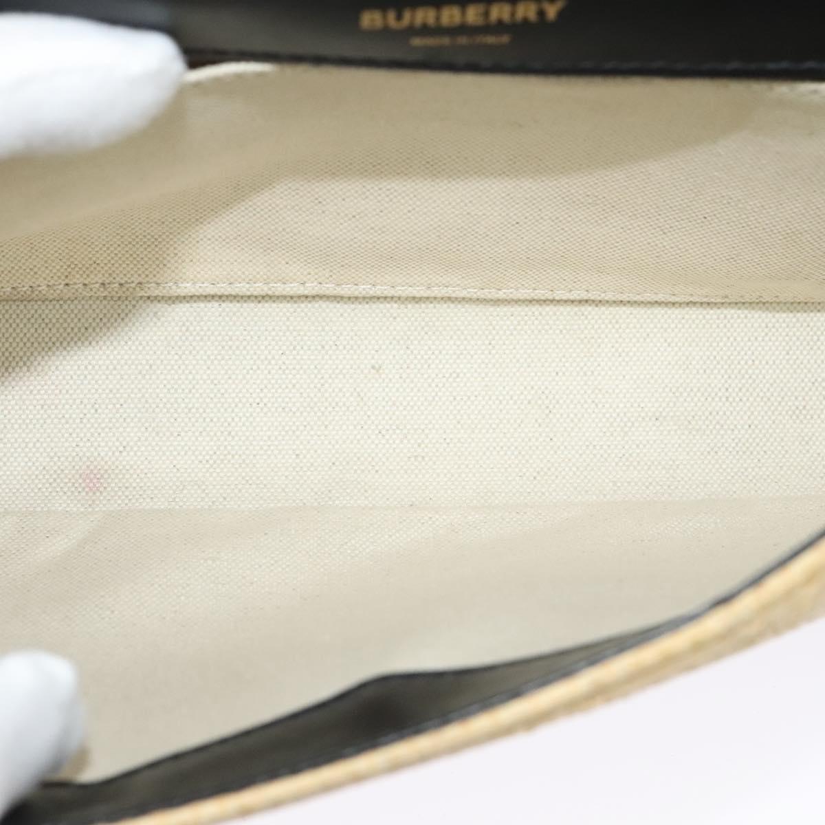 BURBERRY Horse Ferry Chain Shoulder Bag Raffia Beige Gold Auth bs26785