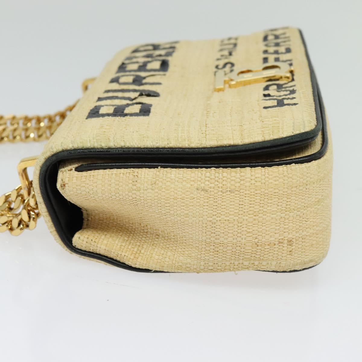 BURBERRY Horse Ferry Chain Shoulder Bag Raffia Beige Gold Auth bs26785