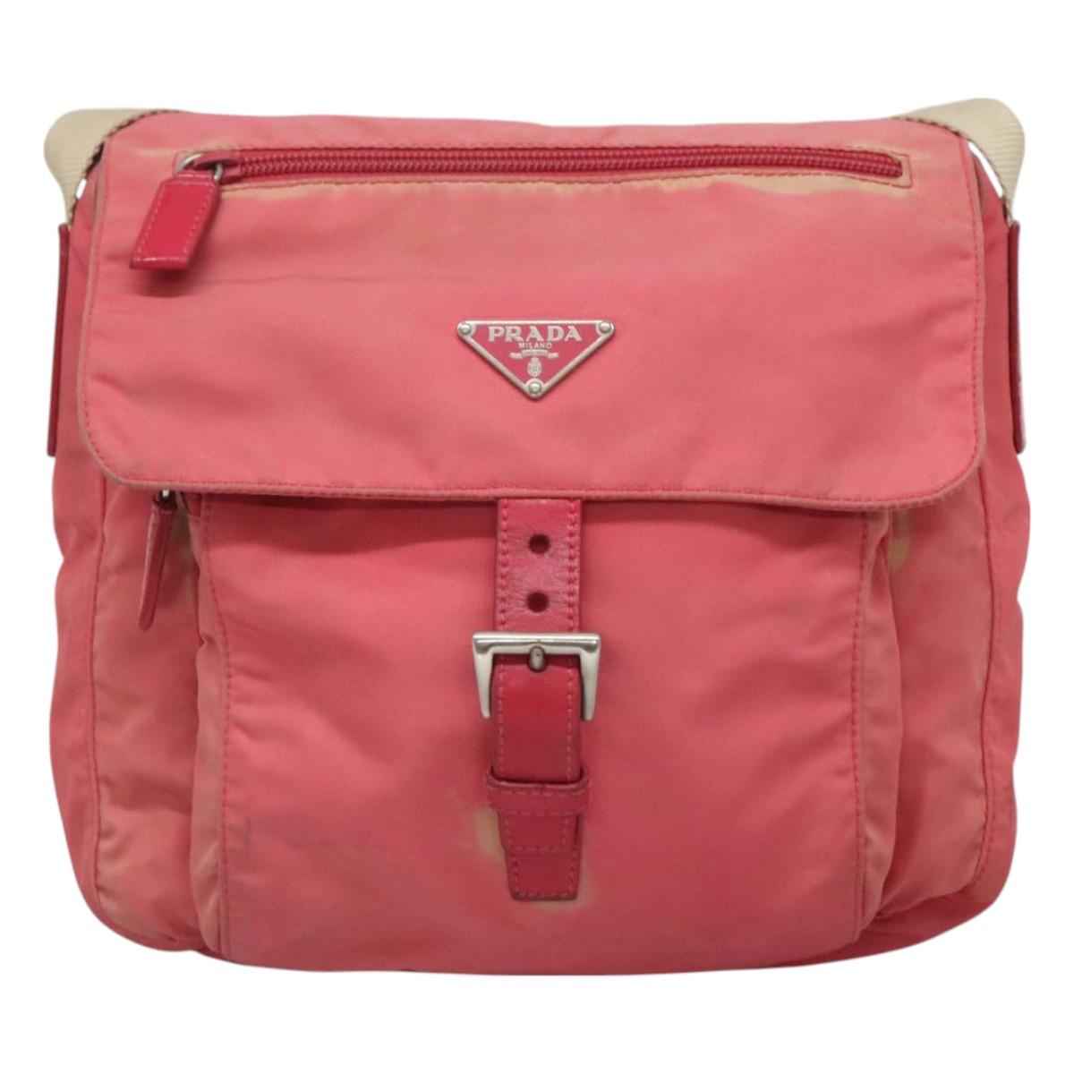 PRADA Shoulder Bag Nylon Pink Silver Auth bs26811