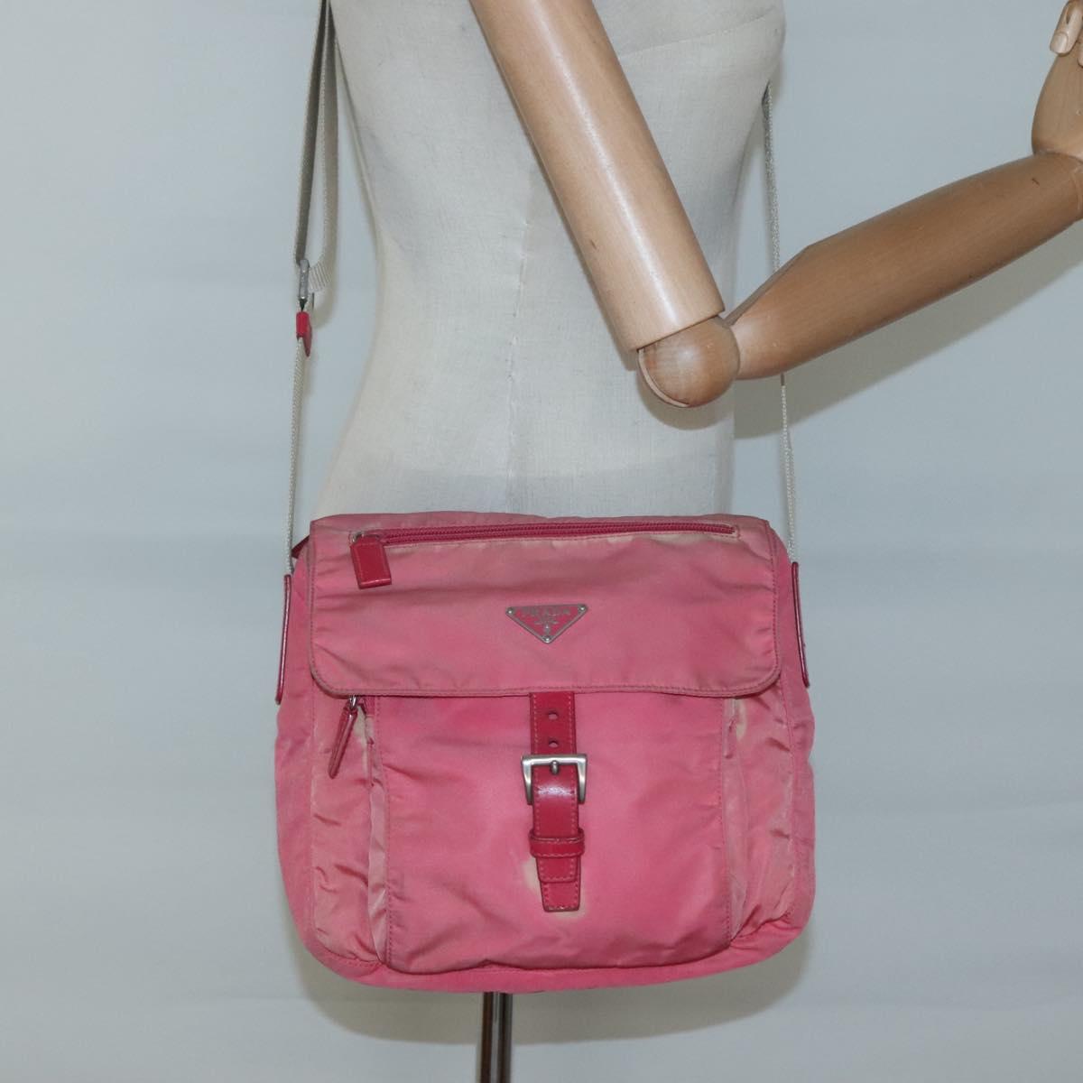 PRADA Shoulder Bag Nylon Pink Silver Auth bs26811