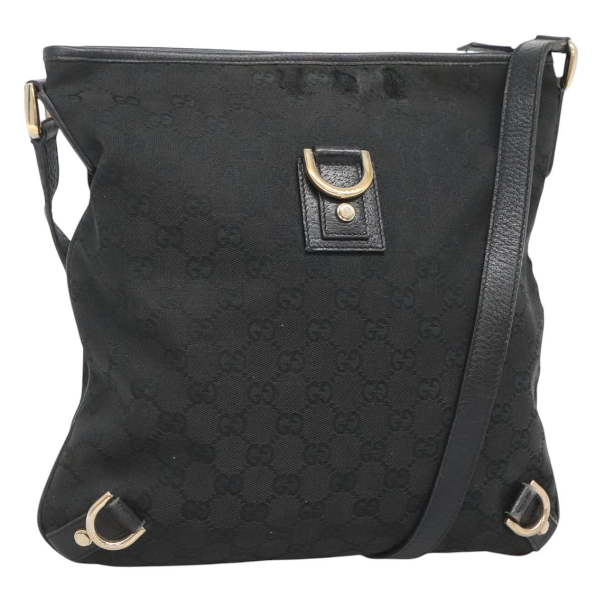 GUCCI GG Canvas Abbey Shoulder Bag Black Gold 131326 Auth bs26839