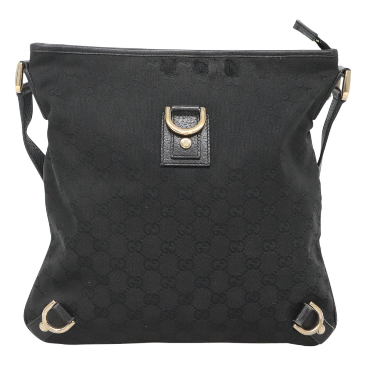 GUCCI GG Canvas Abbey Shoulder Bag Black Gold 131326 Auth bs26839