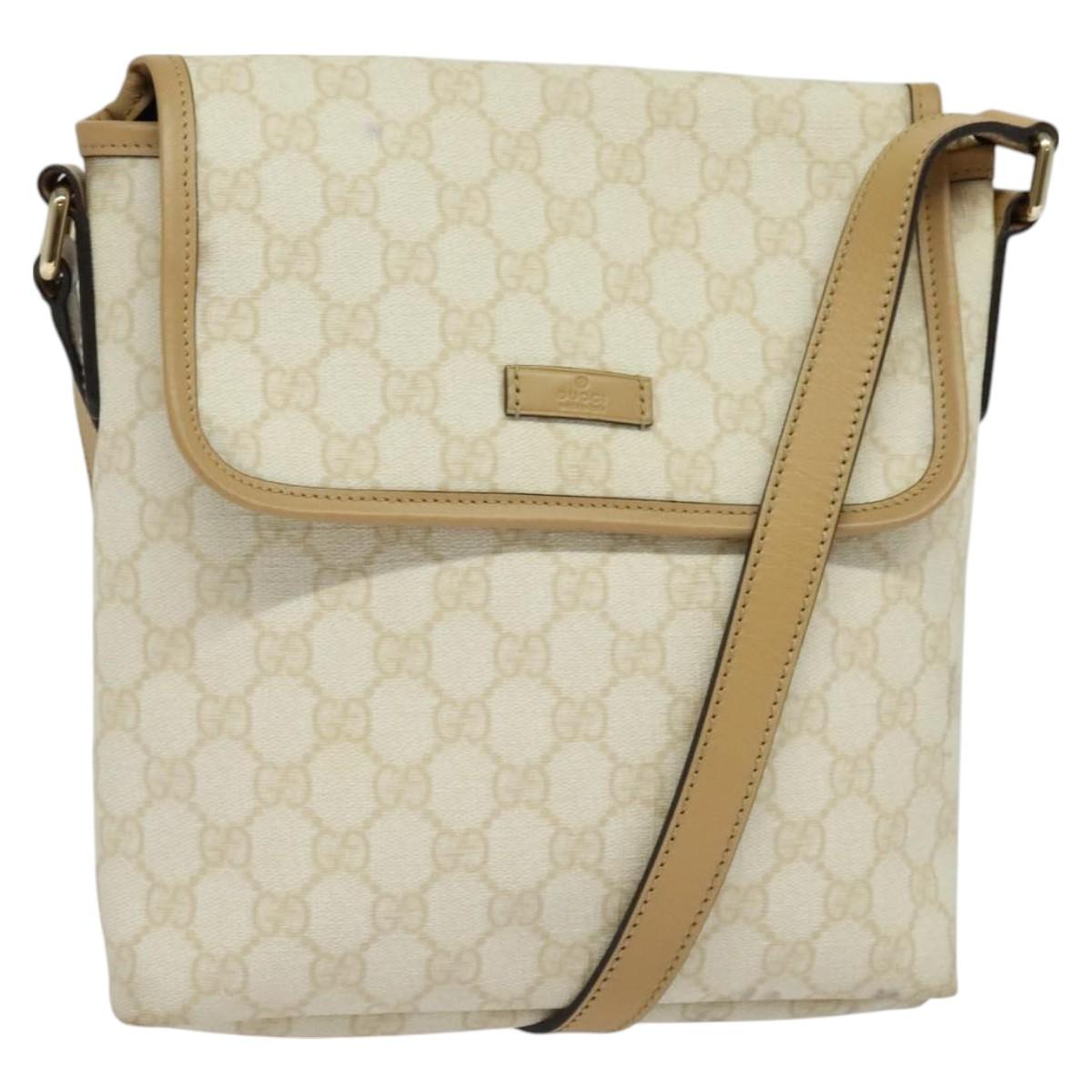 GUCCI GG Supreme Shoulder Bag PVC White Gold 223666 Auth bs26841