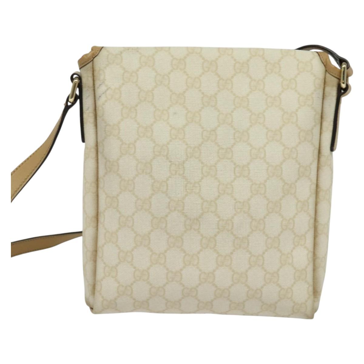 GUCCI GG Supreme Shoulder Bag PVC White Gold 223666 Auth bs26841