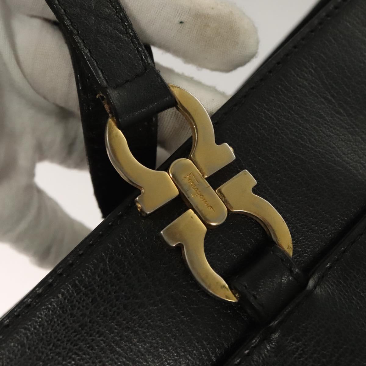 Salvatore Ferragamo Gancini Tote Bag Leather Black Gold Auth bs26846