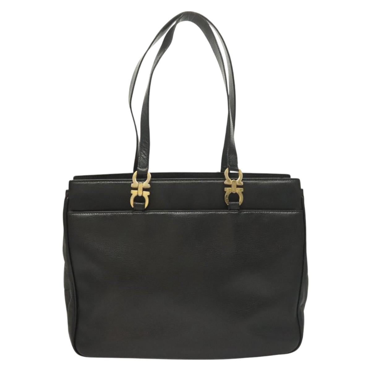Salvatore Ferragamo Gancini Tote Bag Leather Black Gold Auth bs26846