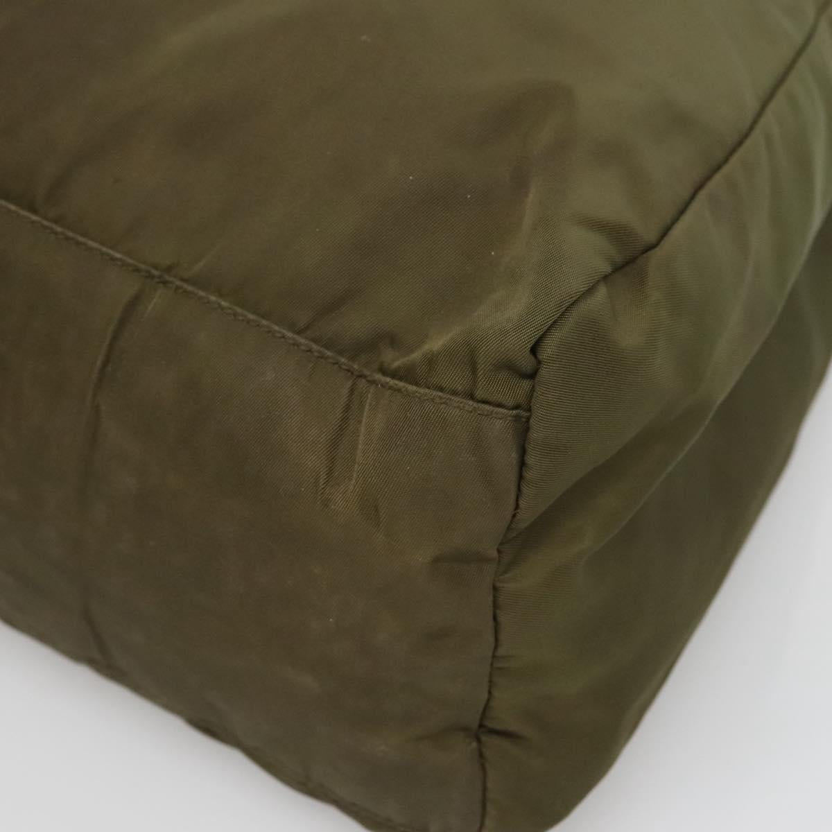 PRADA Hand Bag Nylon Khaki Silver Auth bs26850