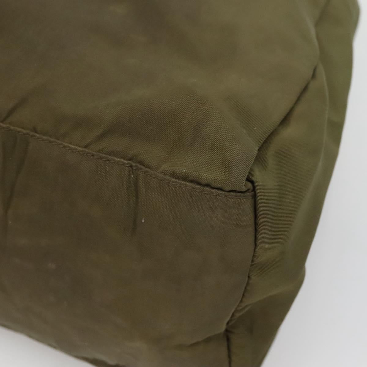 PRADA Hand Bag Nylon Khaki Silver Auth bs26850