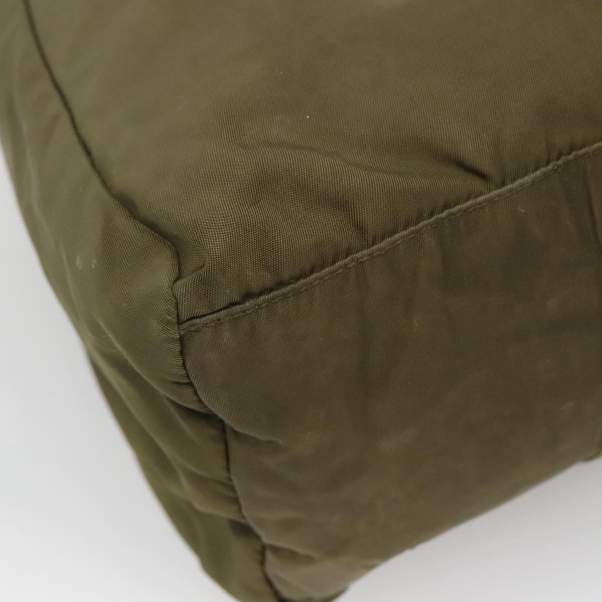 PRADA Hand Bag Nylon Khaki Silver Auth bs26850