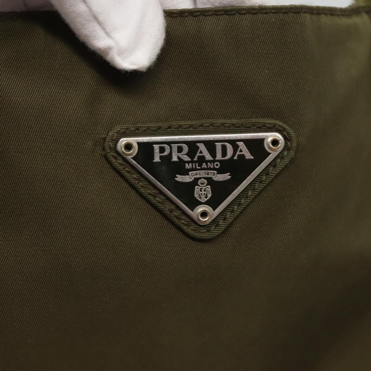 PRADA Hand Bag Nylon Khaki Silver Auth bs26850