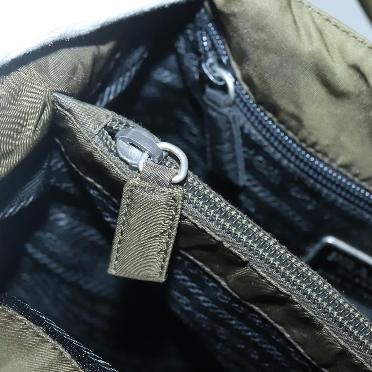 PRADA Hand Bag Nylon Khaki Silver Auth bs26850