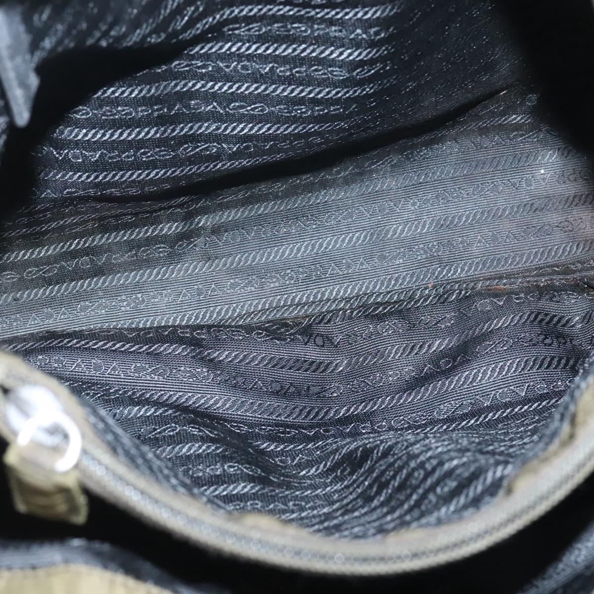 PRADA Hand Bag Nylon Khaki Silver Auth bs26850