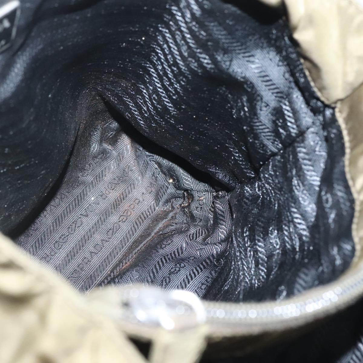 PRADA Hand Bag Nylon Khaki Silver Auth bs26850