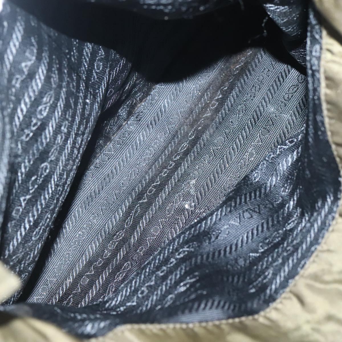 PRADA Hand Bag Nylon Khaki Silver Auth bs26850