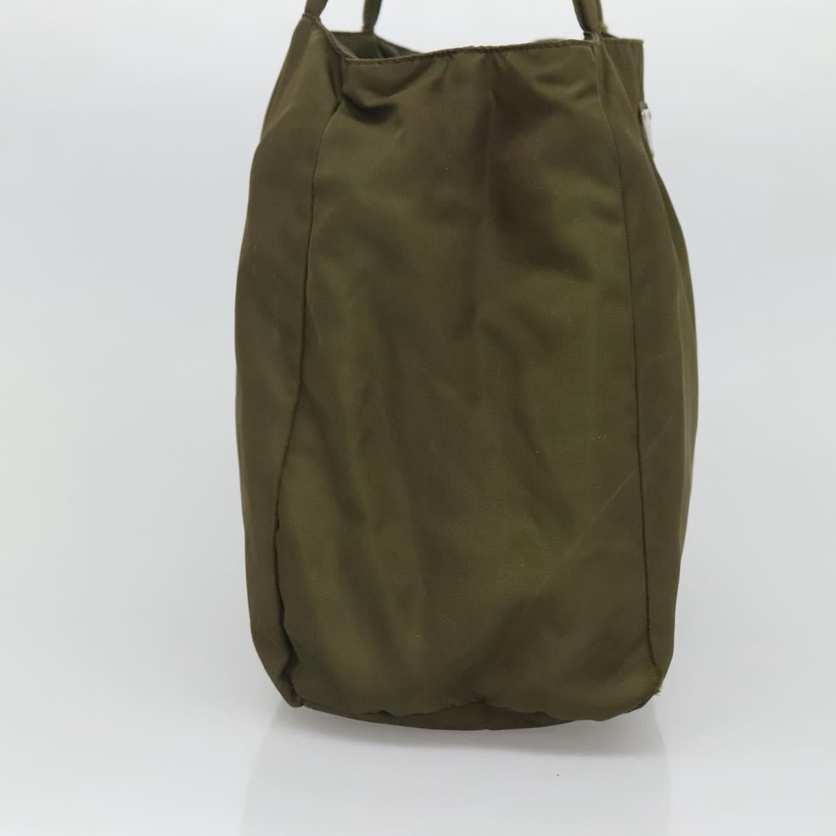 PRADA Hand Bag Nylon Khaki Silver Auth bs26850