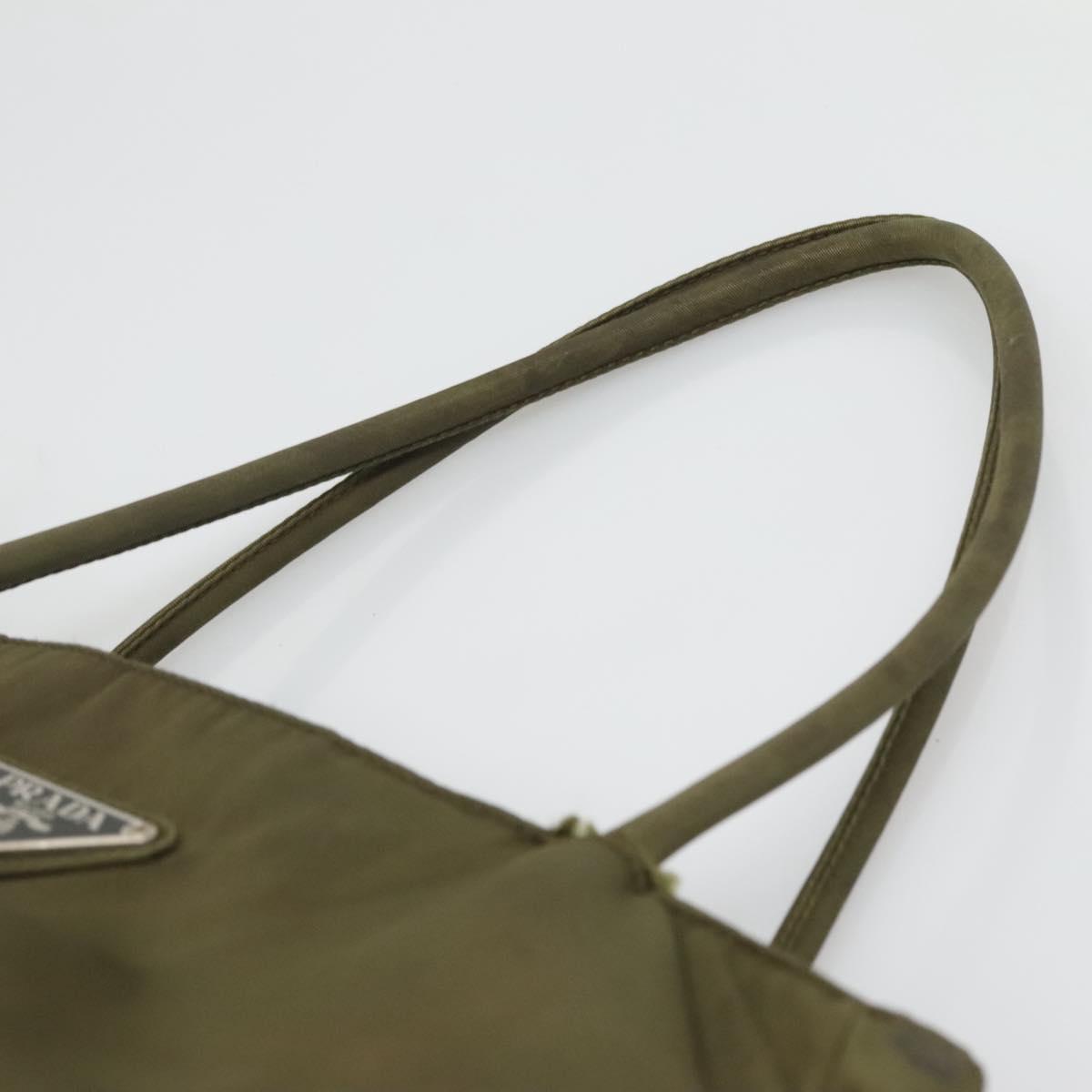 PRADA Hand Bag Nylon Khaki Silver Auth bs26850