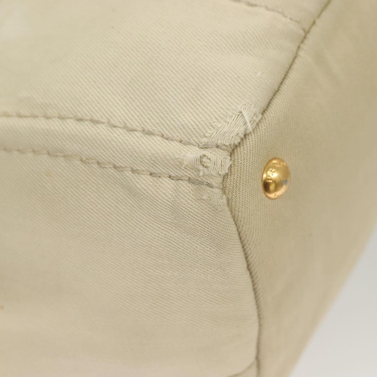 PRADA Canapa MM Hand Bag Canvas Beige Gold Auth bs26853