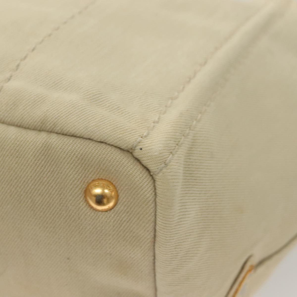 PRADA Canapa MM Hand Bag Canvas Beige Gold Auth bs26853