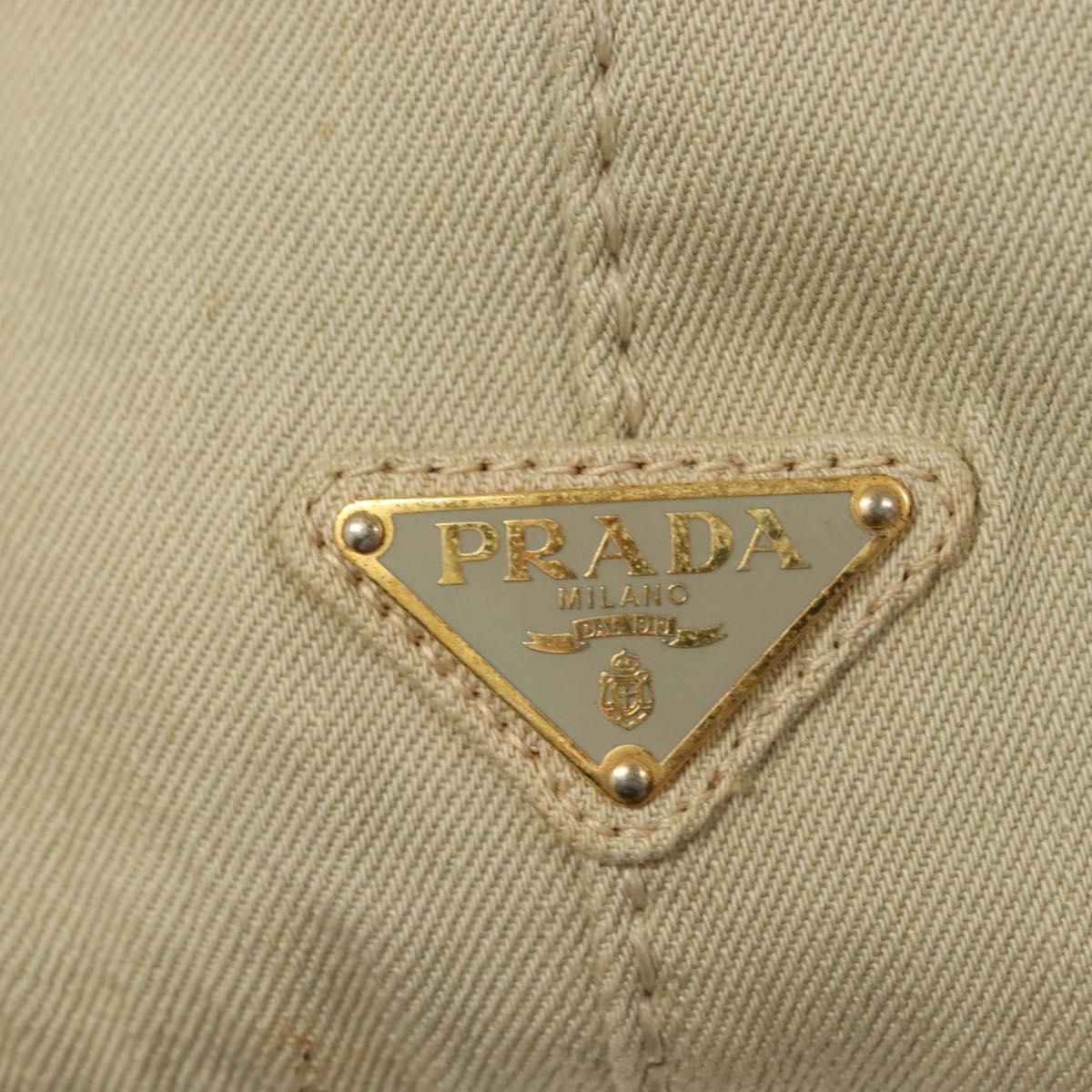 PRADA Canapa MM Hand Bag Canvas Beige Gold Auth bs26853