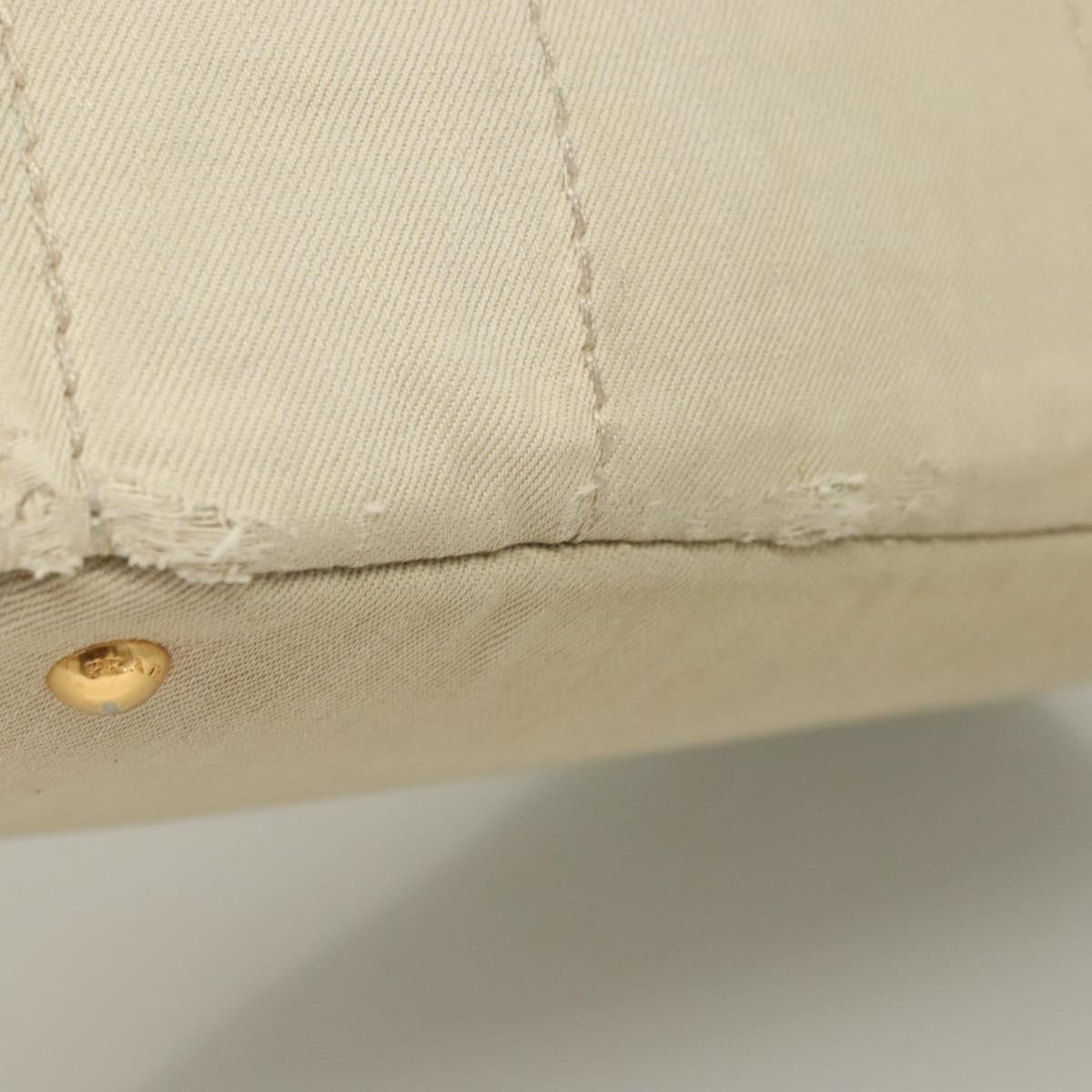 PRADA Canapa MM Hand Bag Canvas Beige Gold Auth bs26853