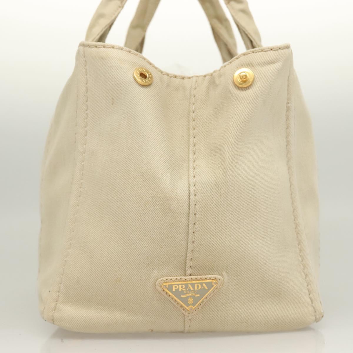 PRADA Canapa MM Hand Bag Canvas Beige Gold Auth bs26853