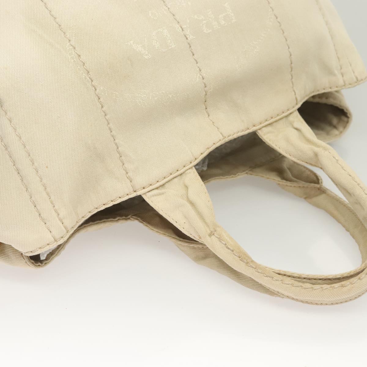 PRADA Canapa MM Hand Bag Canvas Beige Gold Auth bs26853