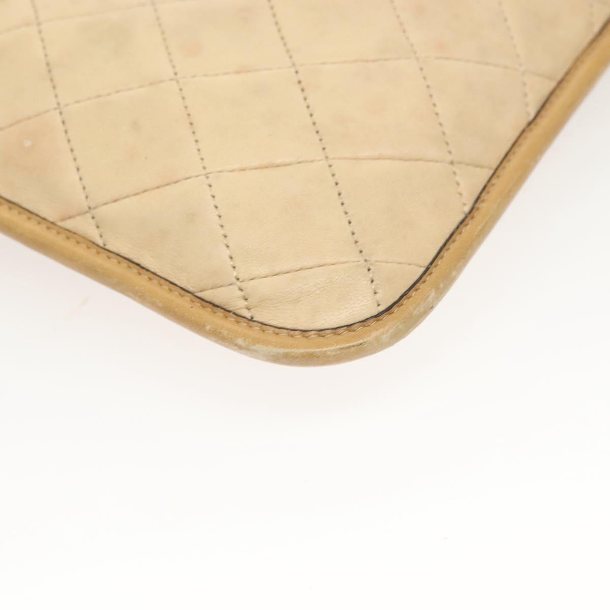 CHANEL Chain Shoulder Bag Lamb Skin Beige Gold CC Auth bs26856
